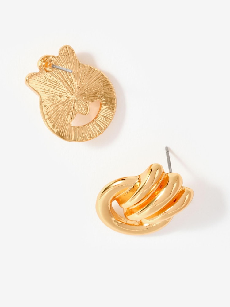 Mint Velvet Gold Tone Ridged Hoop Stud Earrings - Image 4 of 4 Mint Velvet Gold Tone Ridged Hoop Stud Earrings - Image 4 of 4