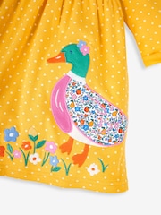 JoJo Maman Bébé Mustard Yellow Duck Appliqué Button Front Dress - Image 3 of 3