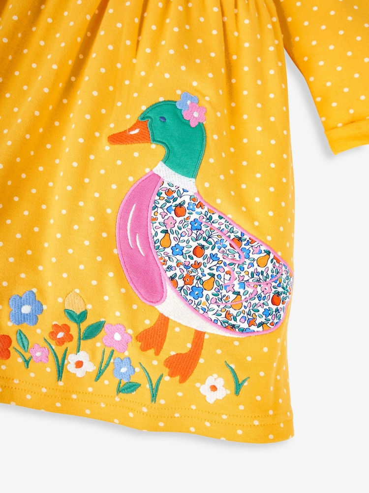 JoJo Maman Bébé Mustard Yellow Duck Appliqué Button Front Dress - Image 3 of 3