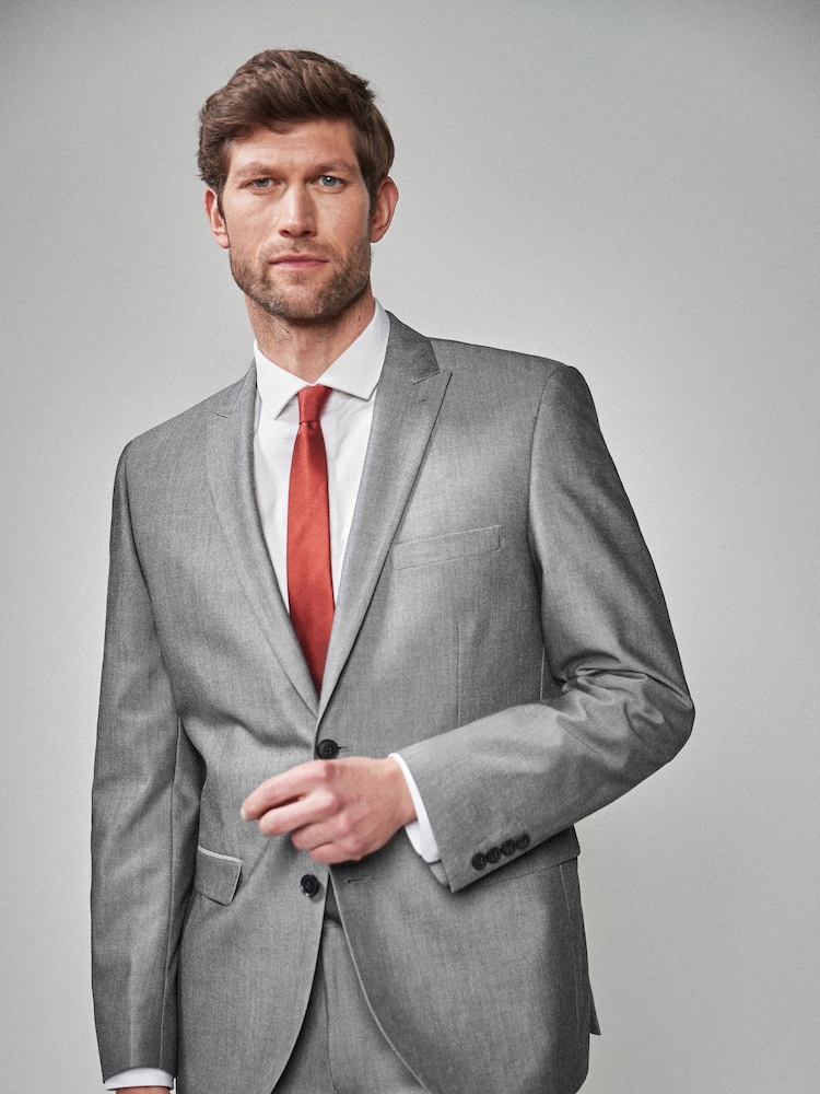 Light Grey Tailored Fit Two Button Suit Jacket - Image 1 of 11