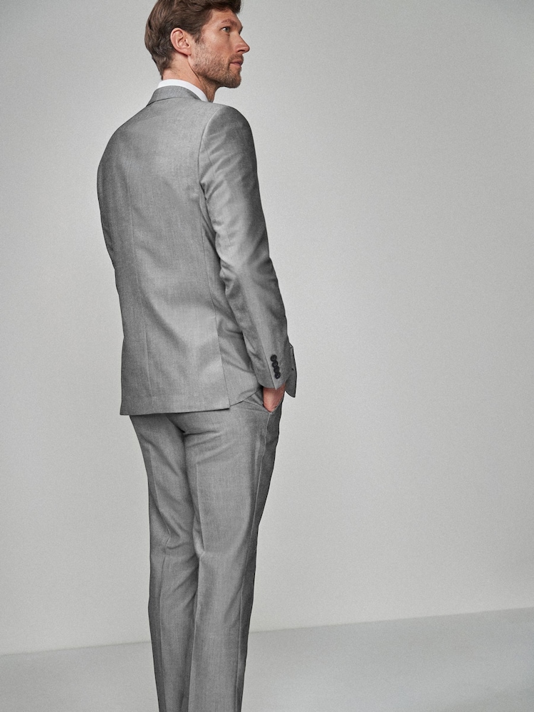 Light Grey Tailored Fit Two Button Suit Jacket - Image 4 of 11