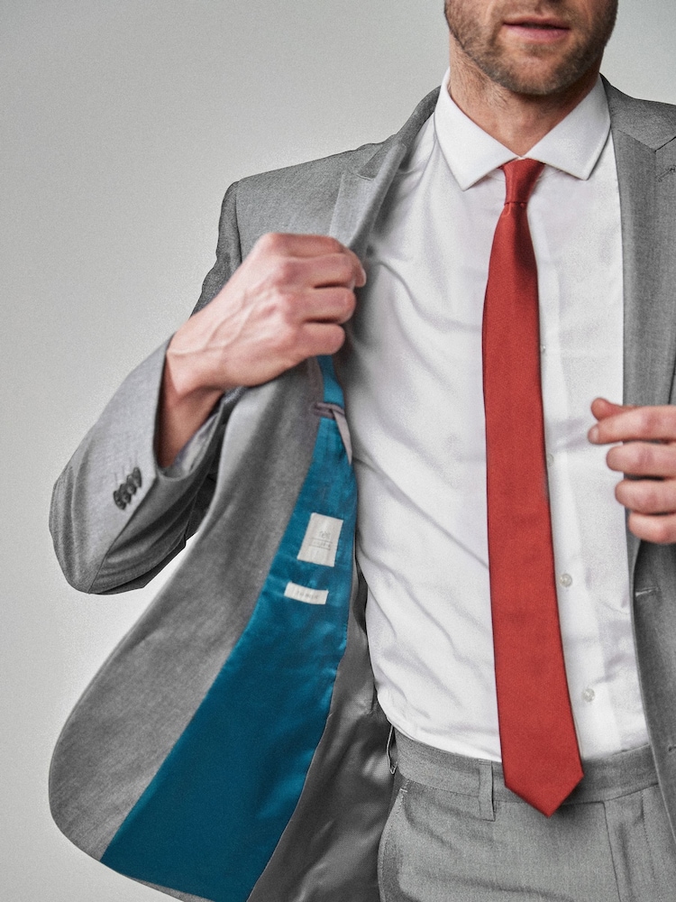 Light Grey Tailored Fit Two Button Suit Jacket - Image 6 of 11