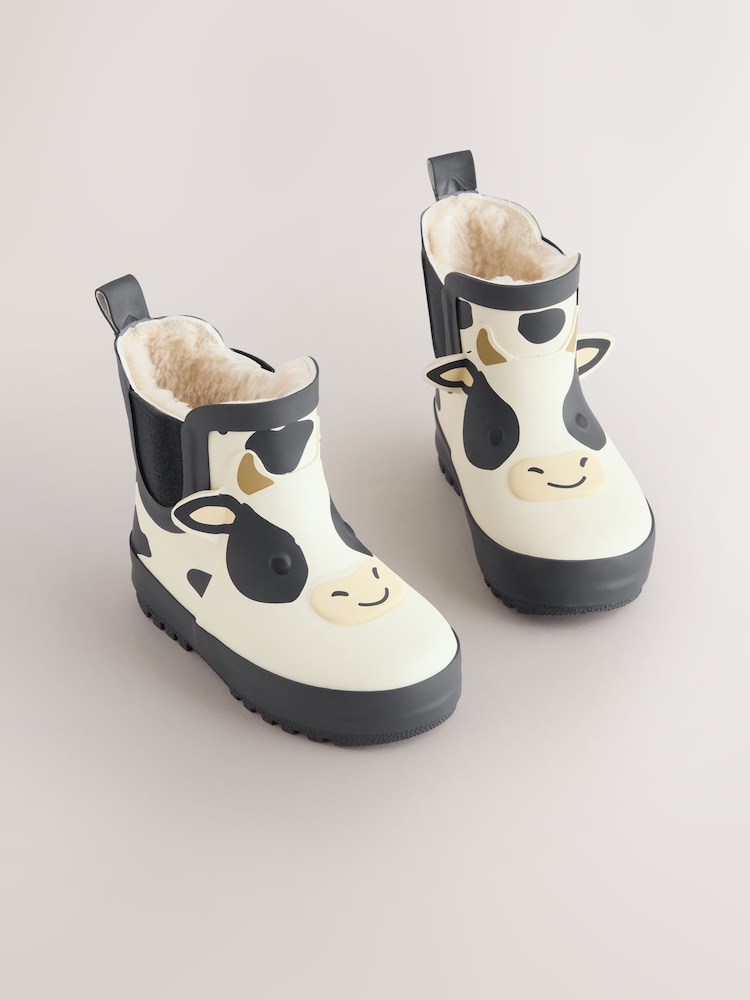 Black/White Cow Warm Lined Ankle Wellies - Image 1 of 7