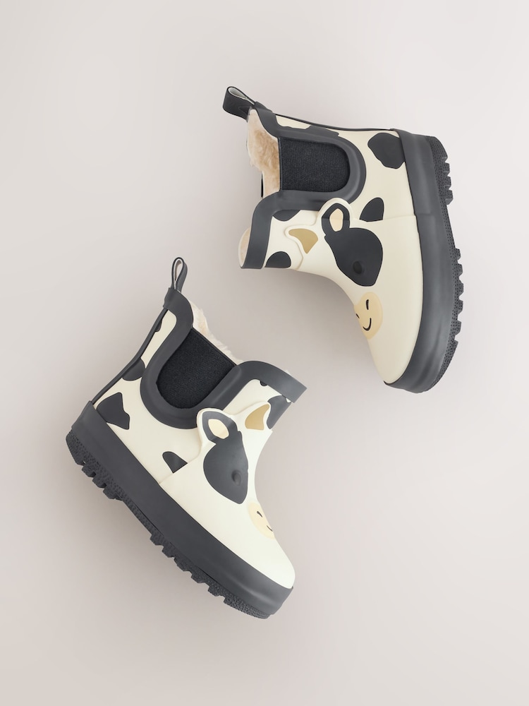 Black/White Cow Warm Lined Ankle Wellies - Image 7 of 7