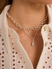 Mint Velvet Silver Tone Pave Drop Layered Necklace - Image 1 of 4