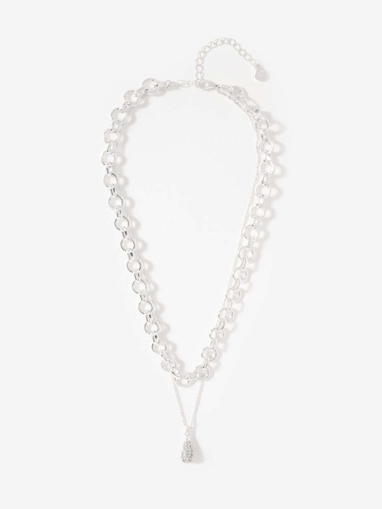 Mint Velvet Silver Tone Pave Drop Layered Necklace - Image 2 of 4