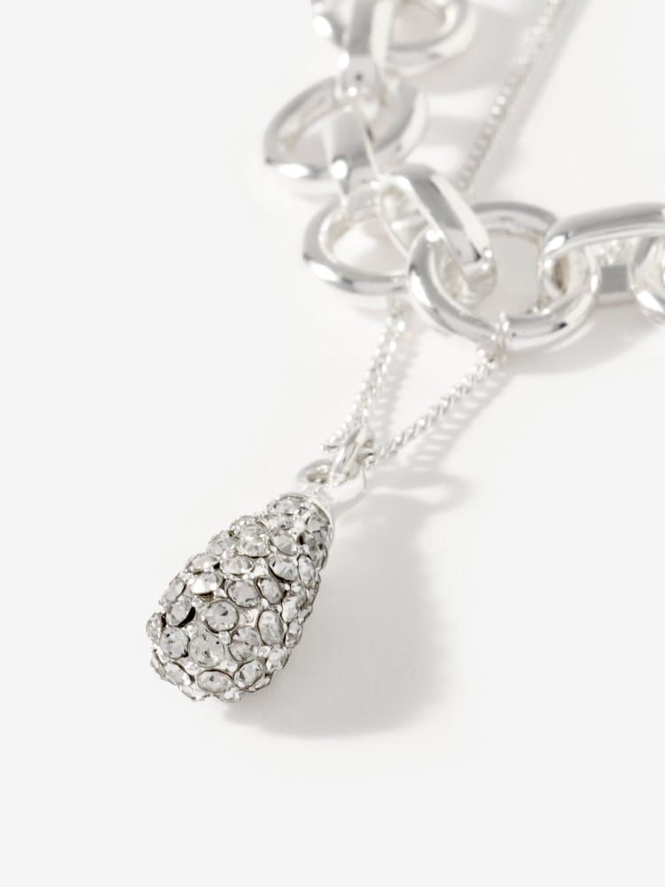 Mint Velvet Silver Tone Pave Drop Layered Necklace - Image 4 of 4