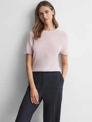 Reiss Neutral Alicia Knitted Crew Neck T-Shirt - Image 1 of 5