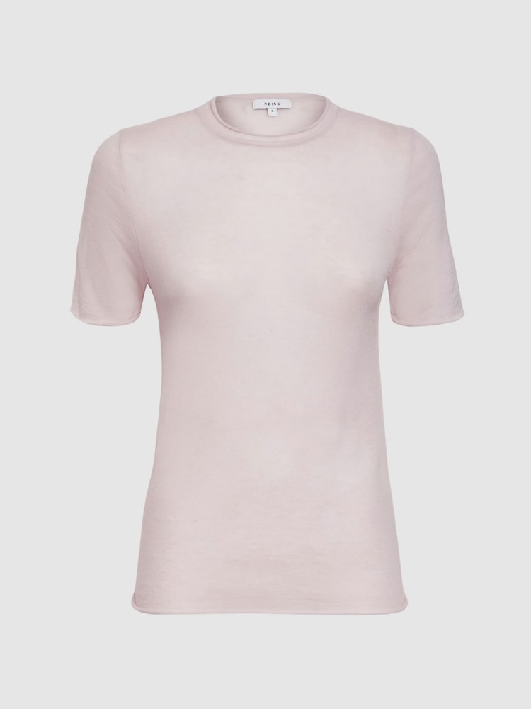 Reiss Neutral Alicia Knitted Crew Neck T-Shirt - Image 2 of 5