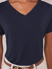 Mint Velvet Blue Linen Blend V-Neck T-Shirt - Image 3 of 7