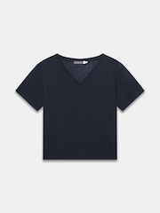 Mint Velvet Blue Linen Blend V-Neck T-Shirt - Image 6 of 7