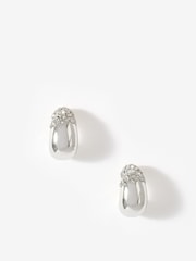 Mint Velvet Silver Tone Pave Curved Earrings - Image 1 of 5