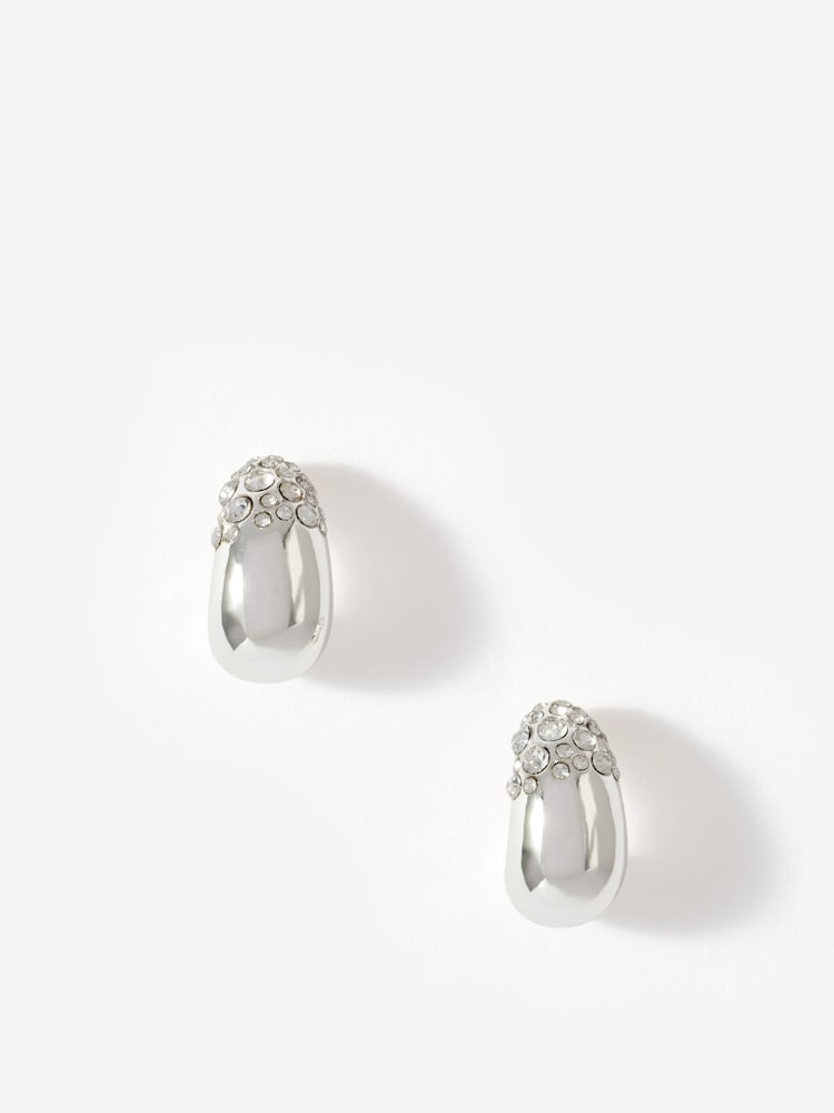 Mint Velvet Silver Tone Pave Curved Earrings - Image 1 of 5