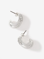 Mint Velvet Silver Tone Pave Curved Earrings - Image 2 of 5