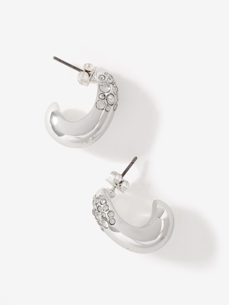 Mint Velvet Silver Tone Pave Curved Earrings - Image 2 of 5