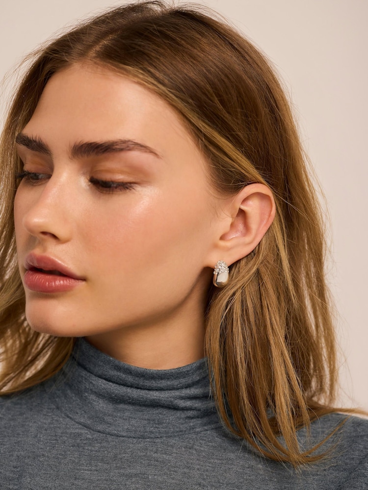 Mint Velvet Silver Tone Pave Curved Earrings - Image 5 of 5