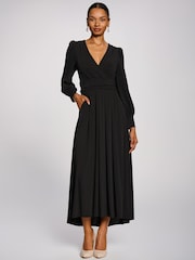Noir - Jolie Moi Long Sleeve V-Neck Jersey Maxi Dress - Image 1 de 6