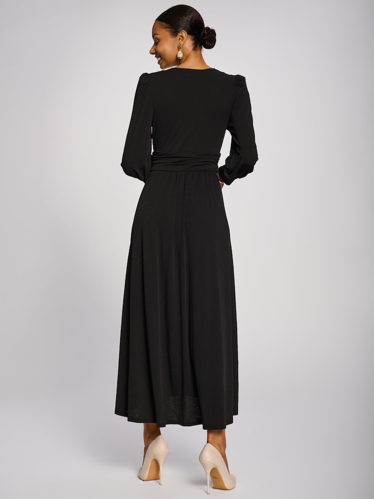 Noir - Jolie Moi Long Sleeve V-Neck Jersey Maxi Dress - Image 2 de 6