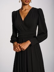 Noir - Jolie Moi Long Sleeve V-Neck Jersey Maxi Dress - Image 3 de 6