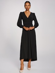 Noir - Jolie Moi Long Sleeve V-Neck Jersey Maxi Dress - Image 4 de 6