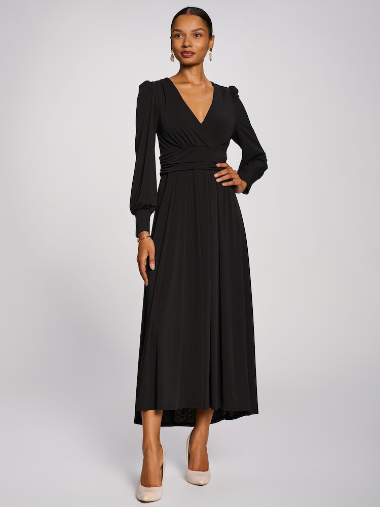 Noir - Jolie Moi Long Sleeve V-Neck Jersey Maxi Dress - Image 6 de 6