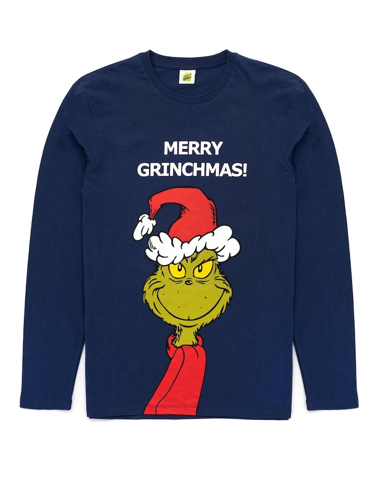 Vanilla Underground Blue 100% Cotton The Grinch Unisex Merry Grinchmas Christmas Slogan Long Sleeve Long Leg Pyjamas Set - Image 2 of 5