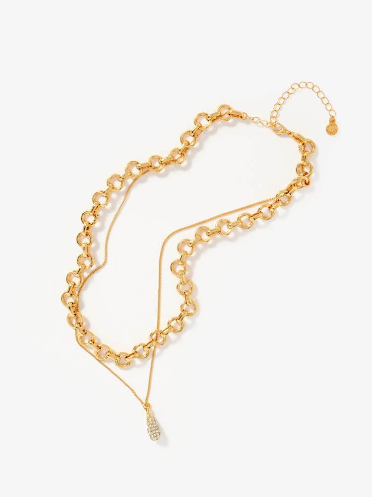 Mint Velvet Gold Tone Pave Drop Layered Necklace - Image 2 of 3