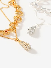 Mint Velvet Gold Tone Pave Drop Layered Necklace - Image 3 of 3