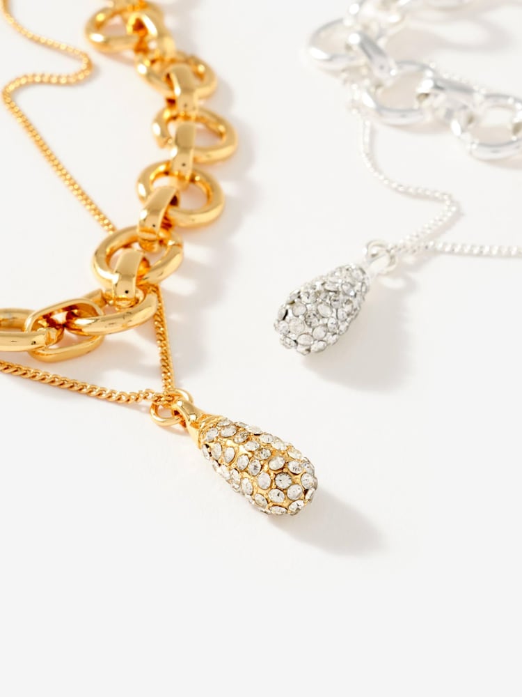 Mint Velvet Gold Tone Pave Drop Layered Necklace - Image 3 of 3