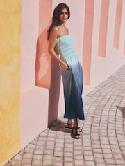 Blue Ombre Jersey Cotton Textured Bandeau Midi Dress - Image 2 of 7