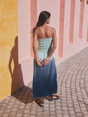Blue Ombre Jersey Cotton Textured Bandeau Midi Dress - Image 3 of 7