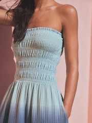 Blue Ombre Jersey Cotton Textured Bandeau Midi Dress - Image 5 of 7
