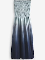Blue Ombre Jersey Cotton Textured Bandeau Midi Dress - Image 6 of 7