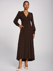 Brun - Jolie Moi Long Sleeve V-Neck Jersey Maxi Dress - Image 5 de 6