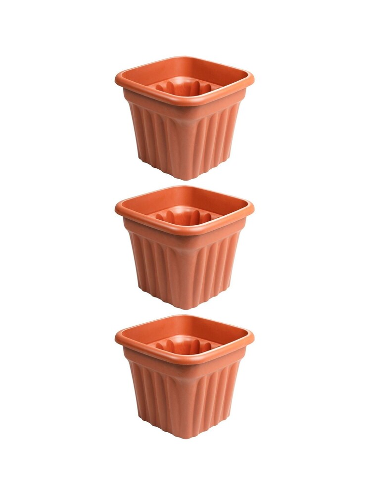 Wham Set of 3 Brown Garden Vista 49cm Plastic Square Planters - Image 4 of 4