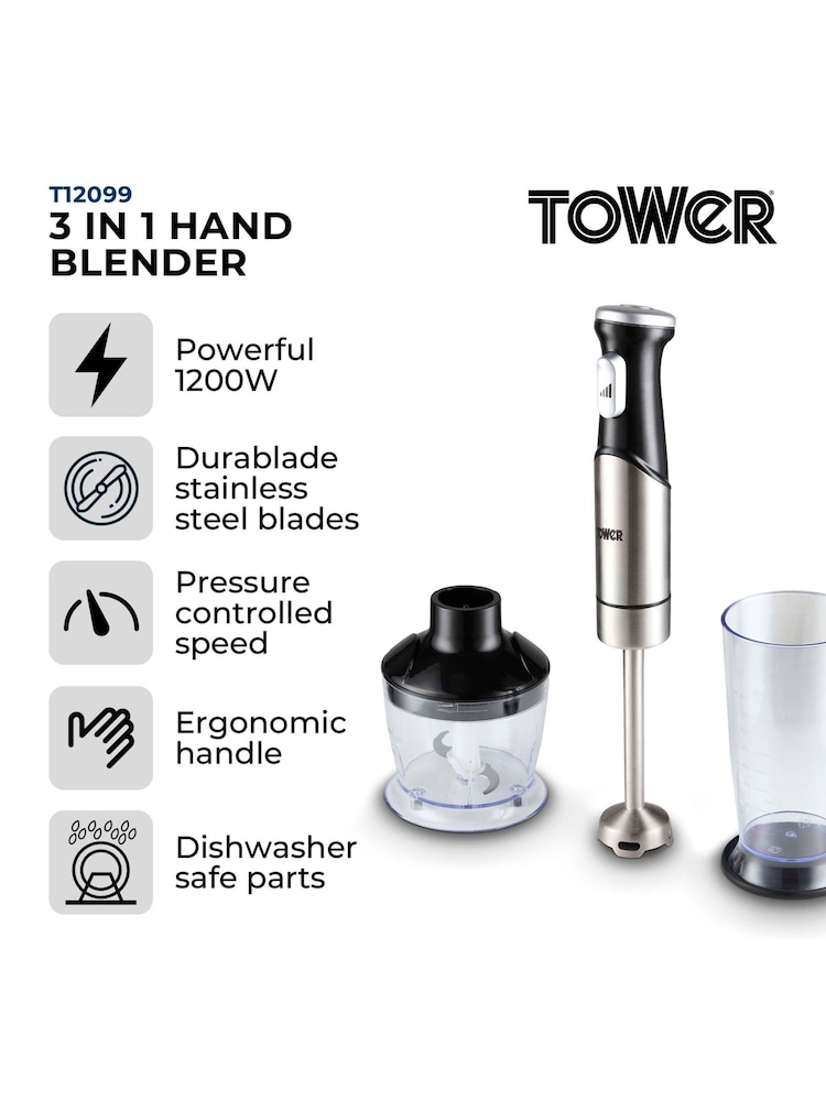 Tower Stainless Steel 3-in-1 Hand Blender with 1200W Motor - Image 2 of 8 Tower Stainless Steel 3-in-1 Hand Blender with 1200W Motor - Image 2 of 8