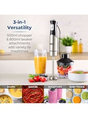 Tower Stainless Steel 3-in-1 Hand Blender with 1200W Motor - Image 3 of 8