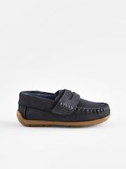 Navy Standard Fit (F) Leather Penny Loafers with Touch and Close Fastening - Image 2 of 5