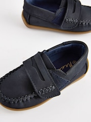 Navy Standard Fit (F) Leather Penny Loafers with Touch and Close Fastening - Image 3 of 5