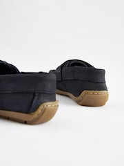 Navy Standard Fit (F) Leather Penny Loafers with Touch and Close Fastening - Image 4 of 5