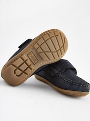 Navy Standard Fit (F) Leather Penny Loafers with Touch and Close Fastening - Image 5 of 5