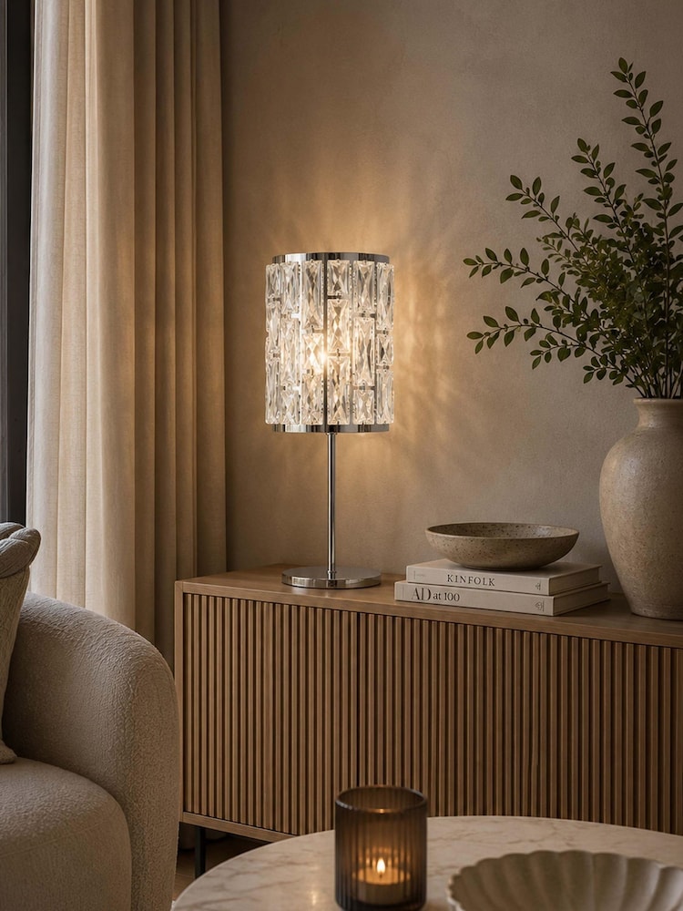 Searchlight Chrome and Clear Estelle Crystal Glass Table Lamp - Image 1 of 4 Searchlight Chrome and Clear Estelle Crystal Glass Table Lamp - Image 1 of 4