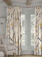 Ochre Yellow Modern Floral Made To Measure Curtains - Image 1 of 8