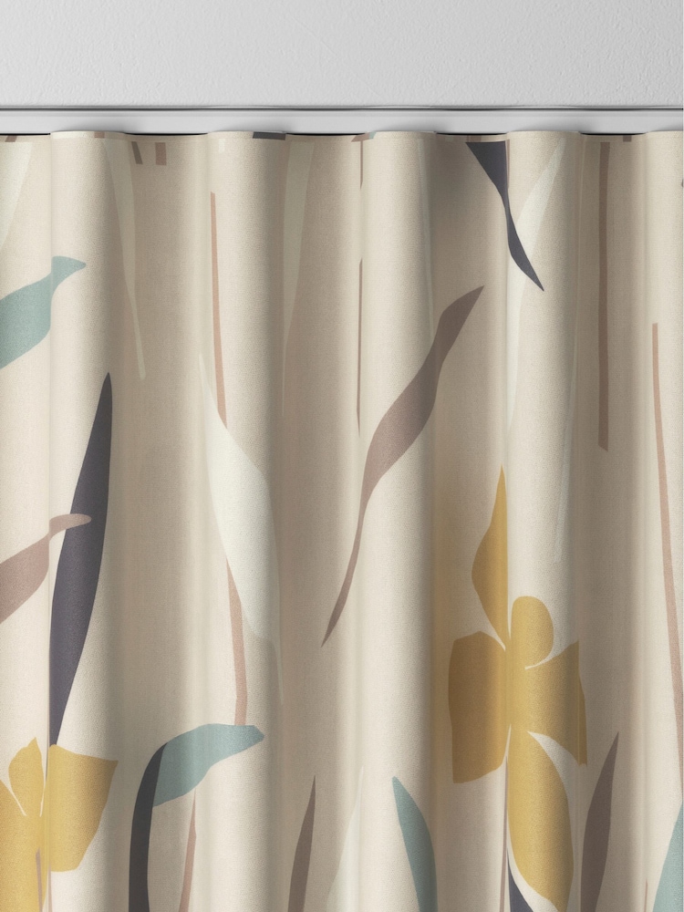 Ochre Yellow Modern Floral Made To Measure Curtains - Image 2 of 8