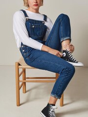 Dark Blue Tapered Leg Denim Dungarees - Image 1 of 5