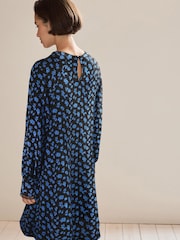 Black Ditsy Floral Long Sleeve Ladder Detail Mini Dress - Image 2 of 5