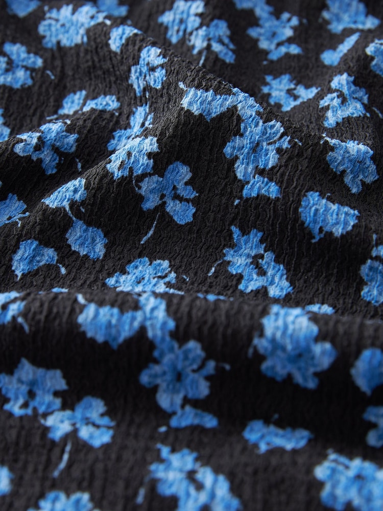 Black Ditsy Floral Long Sleeve Ladder Detail Mini Dress - Image 5 of 5