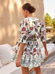 White/Pink Embroidered Skirted Playsuit - Image 6 of 10