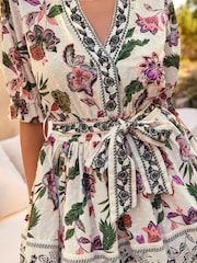 White/Pink Embroidered Skirted Playsuit - Image 8 of 10