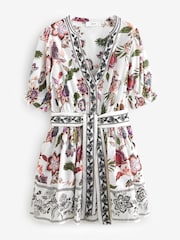 White/Pink Embroidered Skirted Playsuit - Image 9 of 10